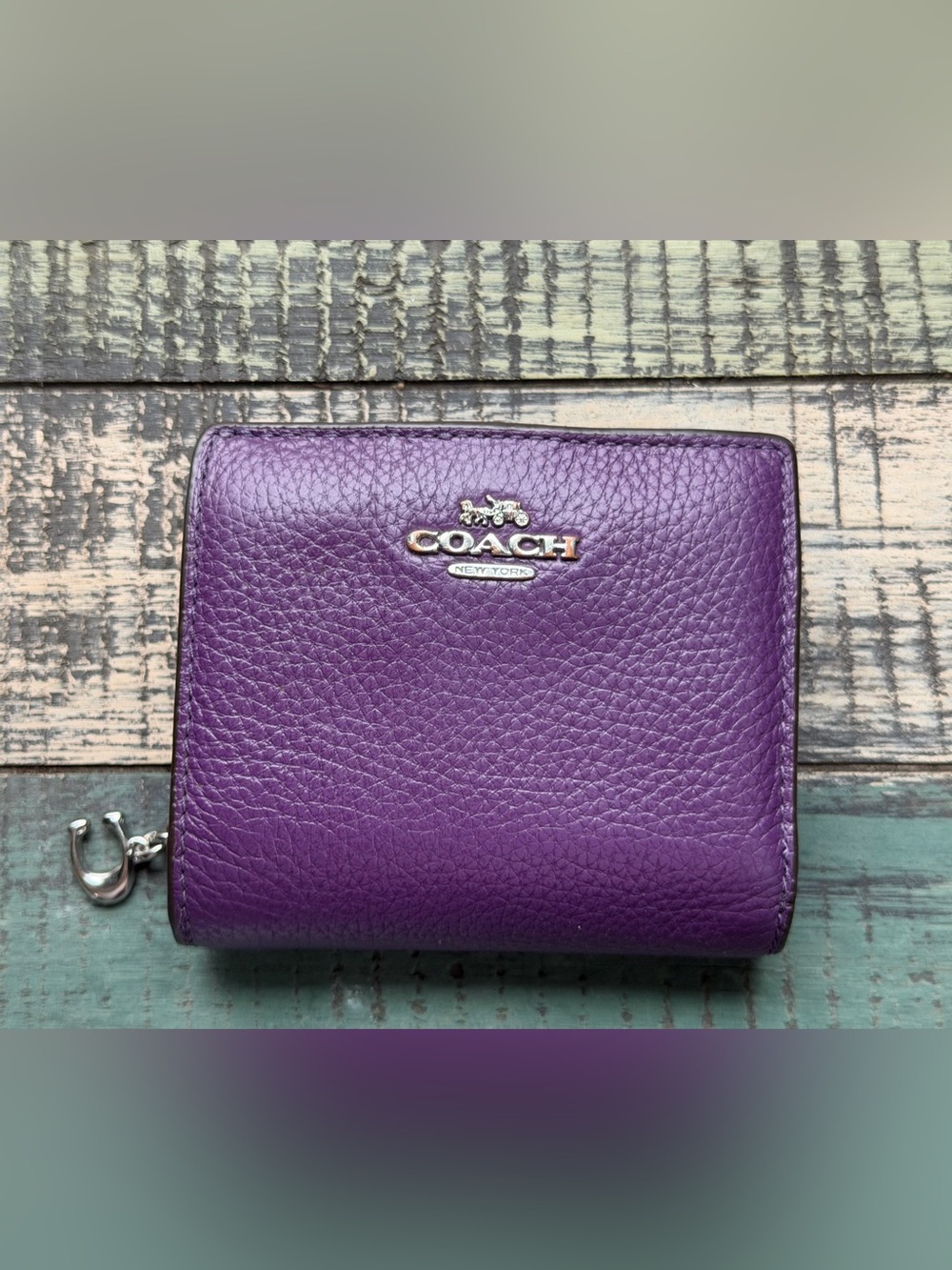 Halloween Special!! Coach Purple Pebbled Leather Corner Zip Wallet